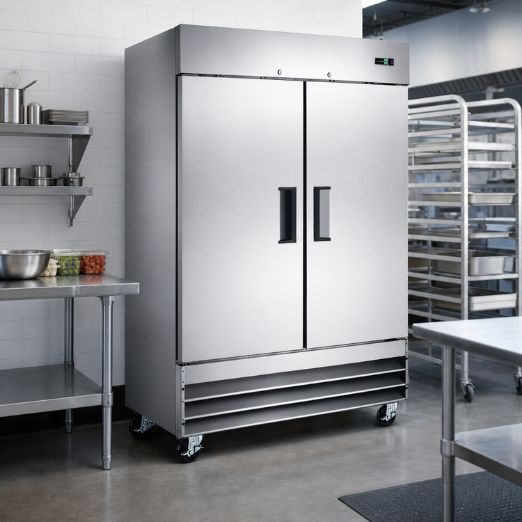 Product image #2 for Omcan 47 Cu. Ft. Two-Section Reach-In Freezer with Bottom-Mount Self-Contained Refrigeration