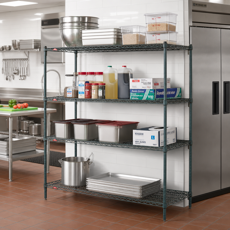 Product image #3 for Metro Super Erecta Super Adjustable 4-Shelf Wire Shelving Starter Unit, 72W x 21D x 63H, Metroseal 3 Green