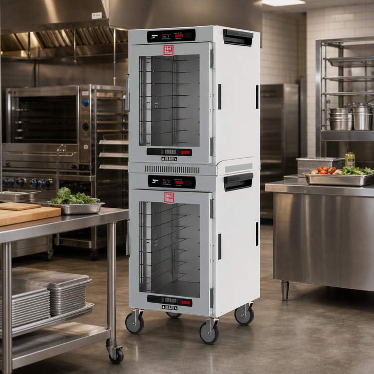 Product image #3 for Metro HotBlox Wide 16-Pan Stacked Dual Cavity Mobile Insulated Holding Cabinet with Clear Doors and 2.4-Inch Touchscreen Controls