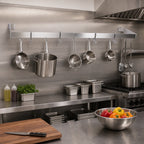 Thumbnail image #2 for John Boos PRW13A 84-Inch Wall-Mount Commercial Pot Rack, Stainless Steel Single Bar with 7 Double Hooks