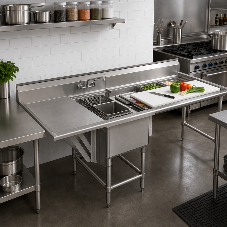 Product image #2 for Spec-Master FNP Series 1-Compartment Stainless Steel Prep Sink with Left Drainboard and Prep Area