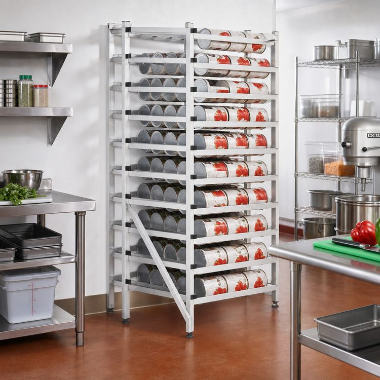 Product image #2 for New Age Heavy-Duty Full-Size Stationary Aluminum Can Storage Rack for #5 Cans - 288 Capacity