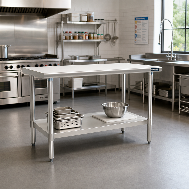 Product image #2 for Eagle Group Deluxe Series Stainless Steel Work Table with Adjustable Undershelf, 84 x 30 Inches