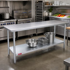 Thumbnail image #2 for Duke Manufacturing 416-30108 108-Inch Stainless Steel Work Table, 30-Inch Deep, 16-Gauge Flat Top, Galvanized Undershelf