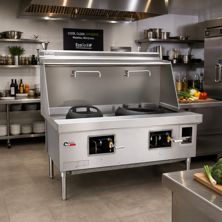 Product image #2 for EcoDeck Waterless 5-Chamber Gas Wok Range with Sink and Water Wash Bar