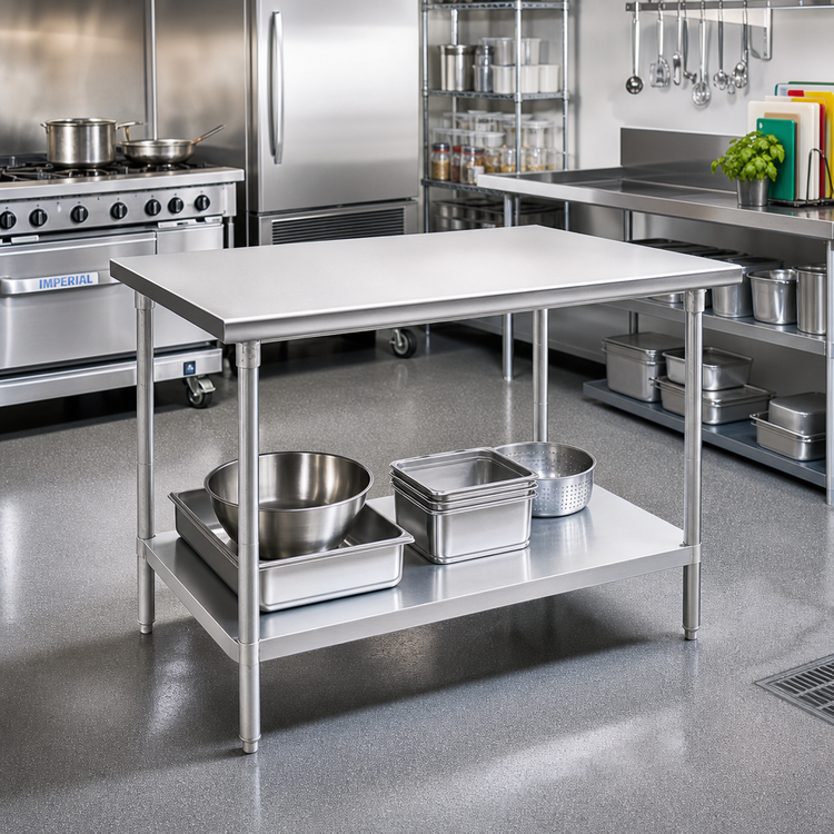 Product image #2 for Advance Tabco 48" x 36" 16-Gauge 304 Stainless Steel Work Table with Adjustable Undershelf