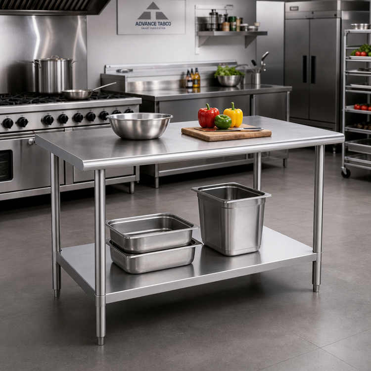 Product image #2 for Advance Tabco 48" x 36" 16-Gauge 304 Stainless Steel Work Table with Adjustable Undershelf