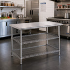 Thumbnail image #2 for Eagle Group AdjusTable T3048EBW 48" x 30" Stainless Steel Work Table with 16/304 Top and 2 Wire Undershelves
