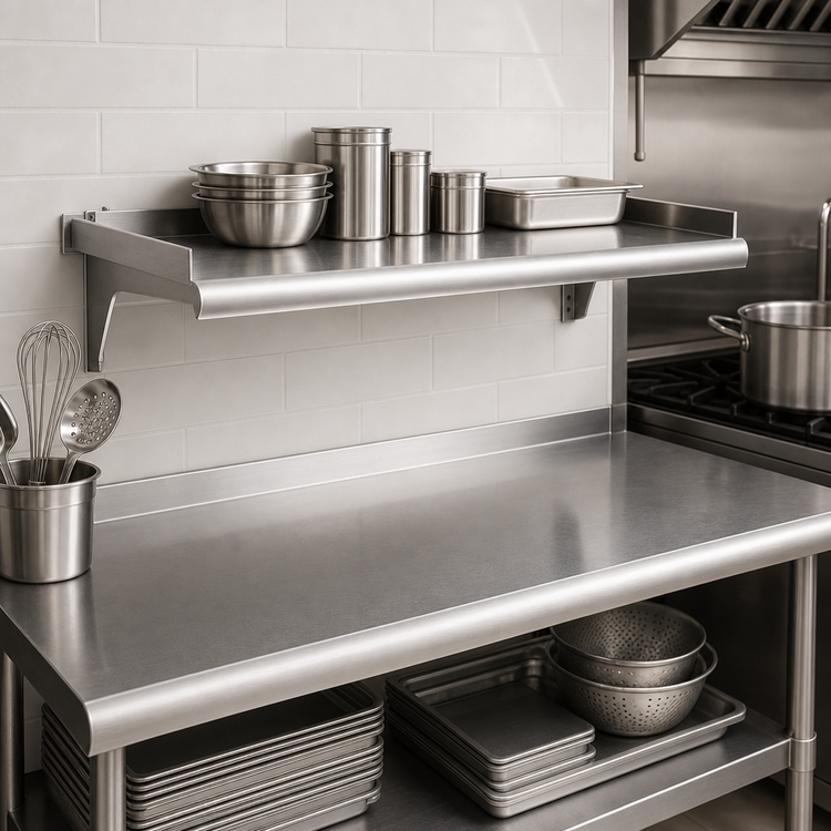 Product image #2 for Eagle Group Snap-n-Slide 36 Inch W x 15 Inch D Wall-Mounted Shelf with V Marine Front Edge, 14/316 Stainless Steel