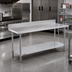 Thumbnail image #2 for Duke 72-Inch x 30-Inch 16-Gauge 300 Series Stainless Steel Work Table with 5-Inch Riser and Galvanized Undershelf