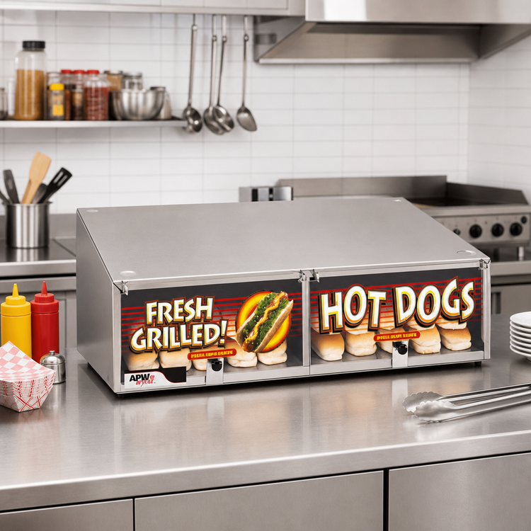 Product image #2 for APW Wyott BC-50 Hot Dog Bun Cabinet with Lift-Up Plexiglass Doors, 144-Bun Capacity
