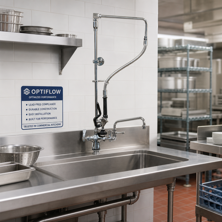 Product image #2 for OptiFlow Lead-Free Single-Hole Deck Mount Swing Arm Pre-Rinse Assembly with 12-Inch Add-On Faucet