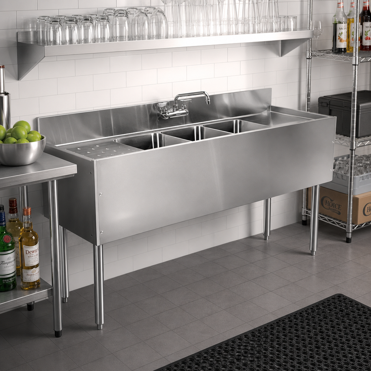 Product image #2 for Choice Two-Compartment Underbar Sink Unit with Left Drainboard and Faucet, 36-Inch W x 24-Inch D