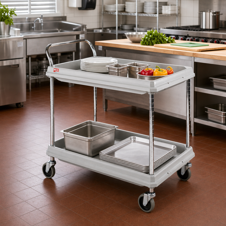 Product image #2 for Metro Deep Ledge 2-Tier Open Base Utility Bus Cart with Adjustable Polymer Shelves