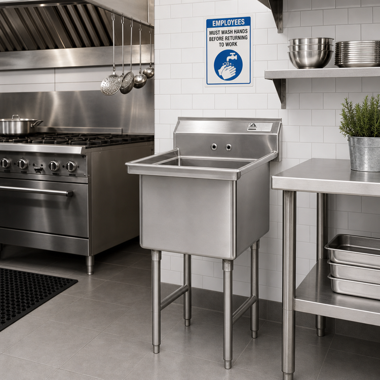Product image #2 for Advance Tabco Special Value Series Floor Model 1-Compartment Fabricated Sink with Legs, No Drainboards, 18 x 18 x 14 Bowl