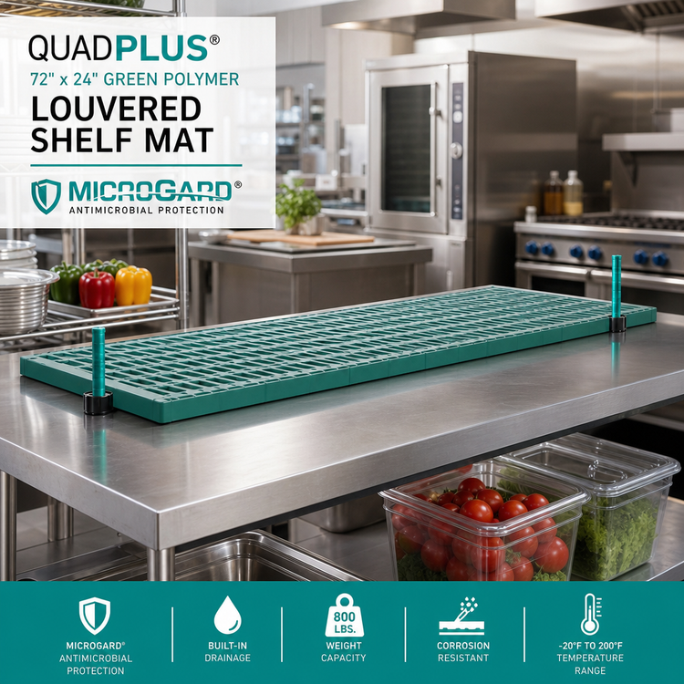 Product image #2 for QuadPLUS 72 Inch x 24 Inch Green Polymer Louvered Shelf Mat with MICROGARD Antimicrobial Protection