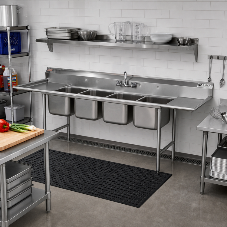 Product image #2 for Eagle Group 414 Series 4-Compartment Stainless Steel Sink with 24" Left & Right Drainboards