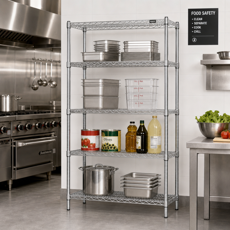 Product image #2 for Eagle Group 4-Tier Stationary Starter Wire Shelving Unit, 24 x 18 x 74 Inches, Stainless Steel Finish