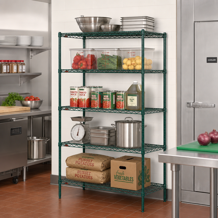 Product image #3 for Metro Super Erecta Super Adjustable Starter Wire Shelving Unit, 36"W x 21"D x 74"H, 5 Shelves, Metroseal 3 Epoxy-Coated Green Finish