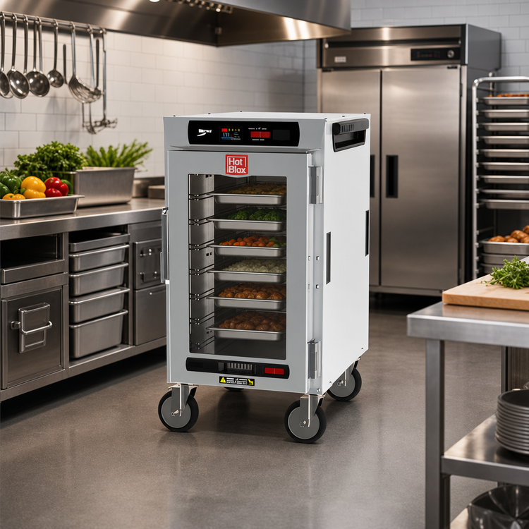 Product image #3 for Metro HotBlox Narrow 8-Pan Half-Height Mobile Insulated Holding Cabinet with Digital Touchscreen and Clear Door