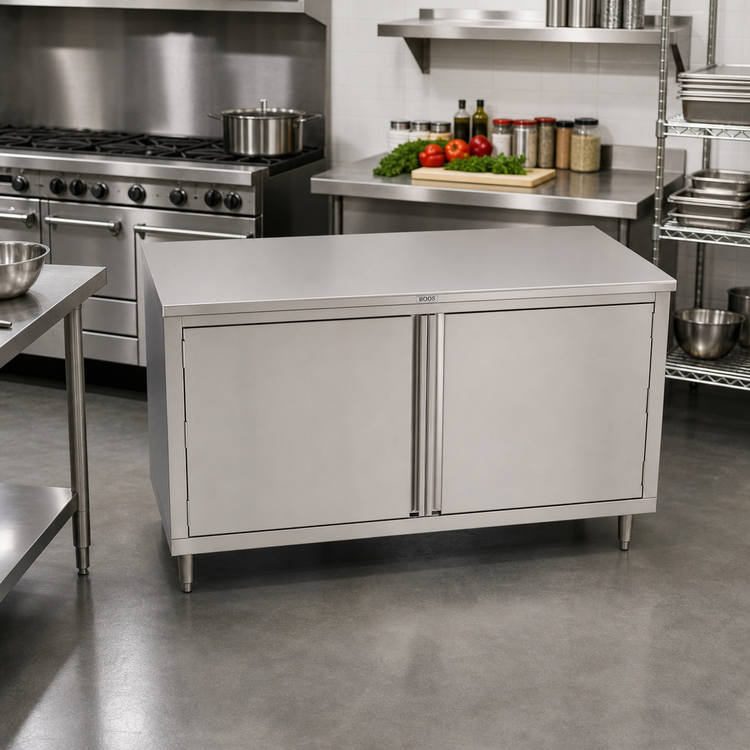 Product image #2 for John Boos 48-Inch x 24-Inch Stainless Steel Enclosed Work Table with Cabinet Base and Hinged Doors