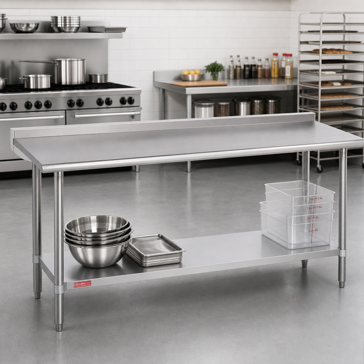 Product image #2 for Duke Supreme 314 Series Stainless Steel Work Table with 1-1/8 Inch Straight Riser and Undershelf, 30 x 144 Inches