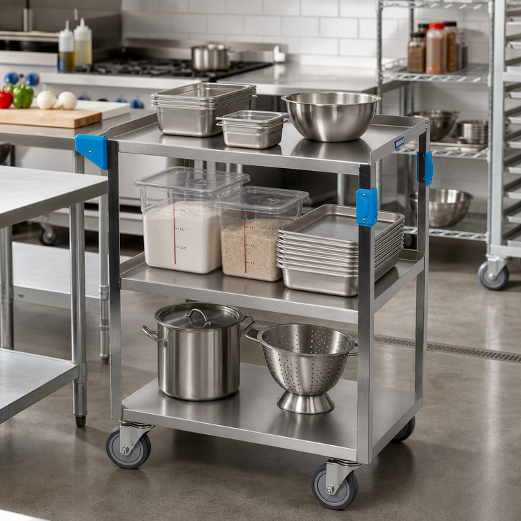 Product image #3 for Carlisle Stainless Steel Open-Design 3-Shelf Utility Cart, 500 lb Capacity