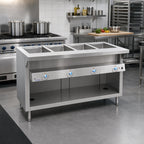 Thumbnail image #2 for Duke Manufacturing Thurmaduke E-4-DLPG Electric 4-Well Full-Size Steamtable with Open Storage Base and Stainless Steel Top