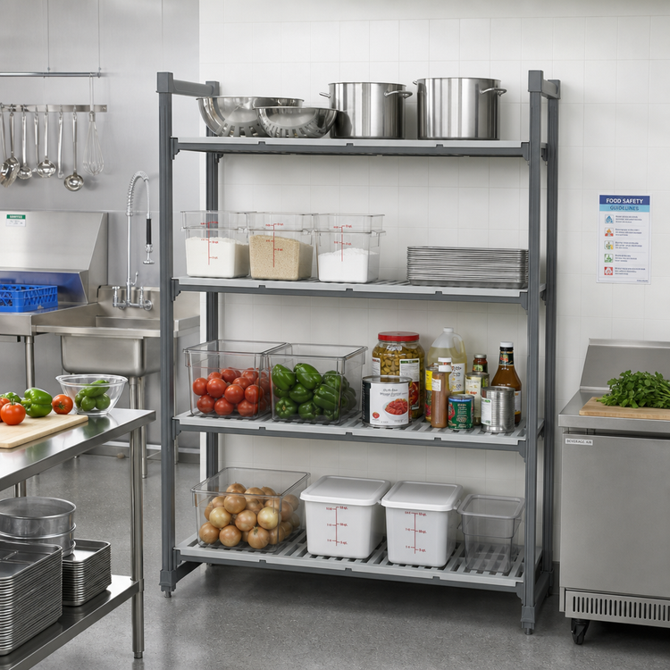Product image #2 for Cambro Camshelving Basics Plus 4-Tier Stationary Polymer Starter Shelving Unit, 18-Inch Deep x 54-Inch Wide x 72-Inch High, Brushed Graphite