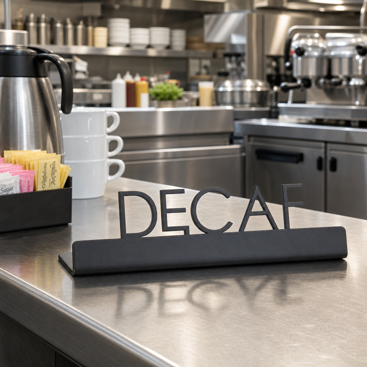 Product image #2 for American Metalcraft Decaf Table Sign, 202 Stainless Steel, Black, 5 x 3/4 x 1-1/4 Inch