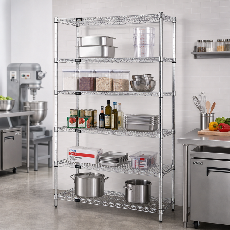 Product image #2 for Quantum Stationary Wire Shelving Starter Kit, 42 Inch Wide x 86 Inch High, 5 Shelves, 304 Stainless Steel