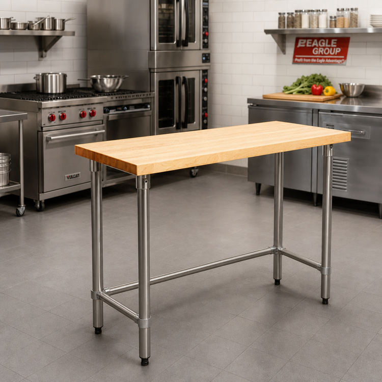 Product image #2 for Eagle Group 72-Inch x 24-Inch Hardwood Top Work Table with Stainless Steel Open Tubular Base