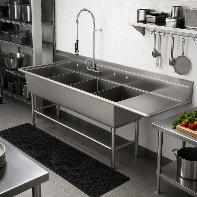 Product image #2 for John Boos Pro-Bowl 4-Compartment Sink with Right Drainboard, 106-3/16"W x 23-1/2"D x 44-1/16"H