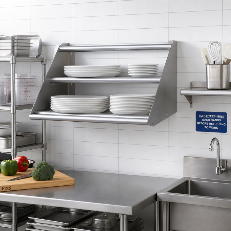 Product image #2 for John Boos BHS1842-TS Wall-Mounted Slanted Tubular Dishrack Sorting Shelf, 42 x 18 x 12-1/4 Inches