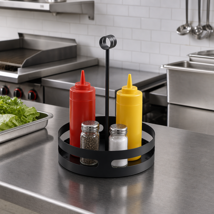 Product image #2 for Round Black Steel Single-Compartment Condiment Rack
