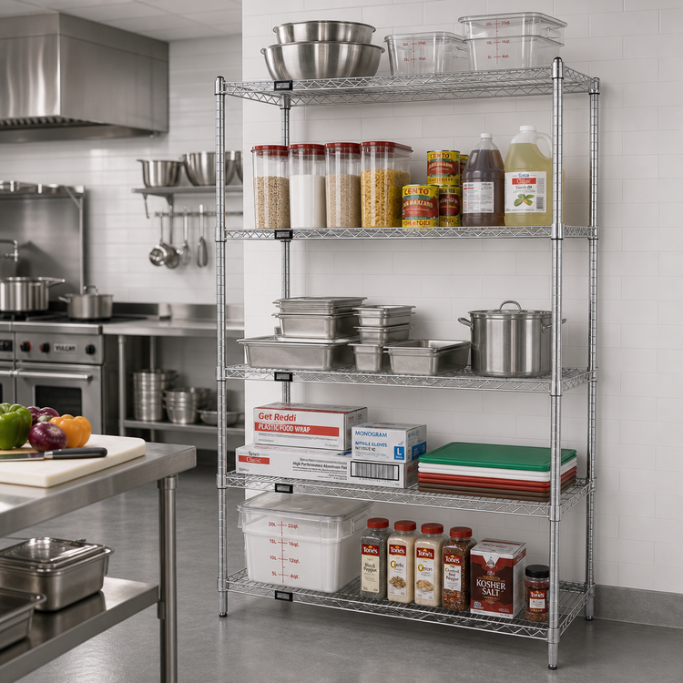 Product image #2 for Quantum 72W x 18D x 74H Chrome-Plated Wire Shelving Starter Kit with 5 Shelves