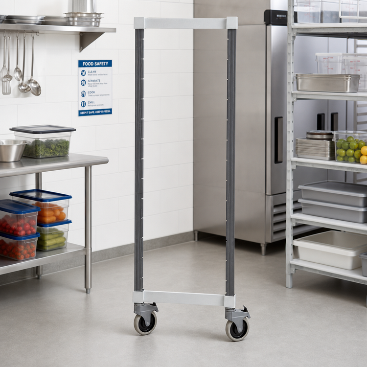 Product image #2 for Cambro Camshelving Elements XTRA Mobile Wire Shelving Post Kit, 24-1/2 in. Wide x 64 in. High, Speckled Gray
