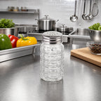 Thumbnail image #2 for Winco G-118 2 oz Glass Salt and Pepper Shaker with Stainless Steel Flat Top Case of 12