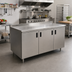 Thumbnail image #2 for Advance Tabco 108-Inch x 30-Inch Enclosed Stainless Steel Work Table with Cabinet Base, Mid-Shelf, Hinged Doors, and 1-1/2-Inch Rear Up-Turn