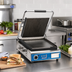Thumbnail image #2 for Globe 14 x 10-Inch Countertop Panini Grill with Grooved Top and Smooth Bottom Cast Iron Plates