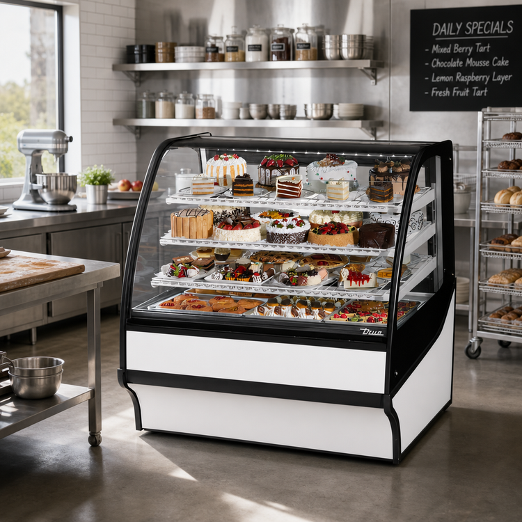 Product image #3 for True 48-1/4-Inch Self-Contained Refrigerated Full-Service Bakery Display Case with Curved Glass Front and Sliding Rear Doors