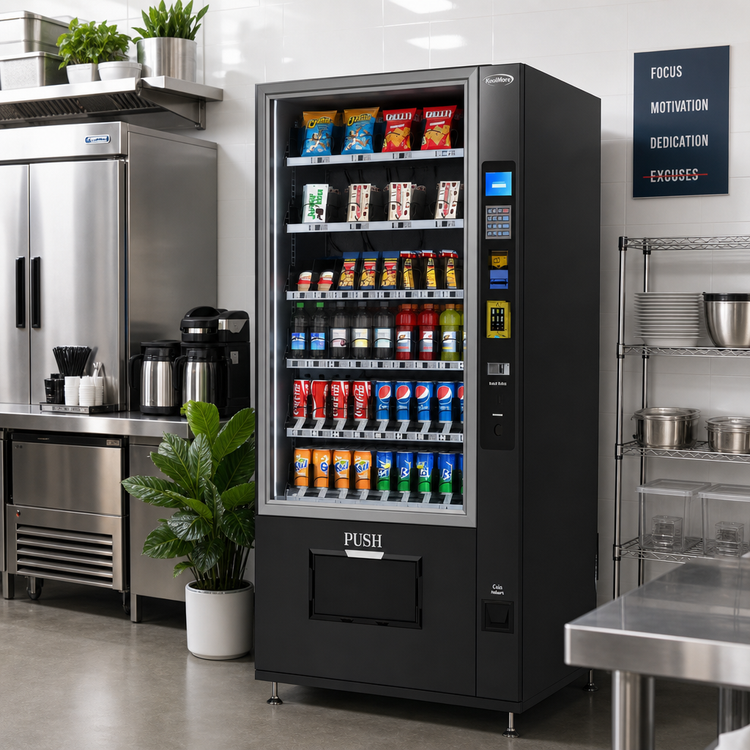 Product image #2 for KoolMore 60-Slot Refrigerated Snack Vending Machine with Bill, Coin, and Credit Card Acceptance, Black
