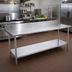 Thumbnail image #2 for Duke 144-Inch x 36-Inch 16-Gauge 300 Series Stainless Steel Work Table with 4.59-Inch Riser and Galvanized Undershelf