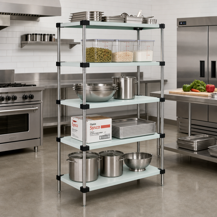 Product image #2 for Quantum 5-Shelf Solid Stainless Steel Stationary Shelving Starter Kit, 42" W x 24" D x 63" H