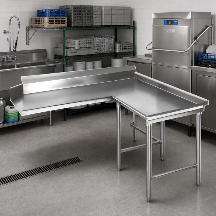 Product image #2 for Spec-Master Clean Island Dish Table, Right-Hand, 48 Inch, 14-Gauge Type 304 Stainless Steel