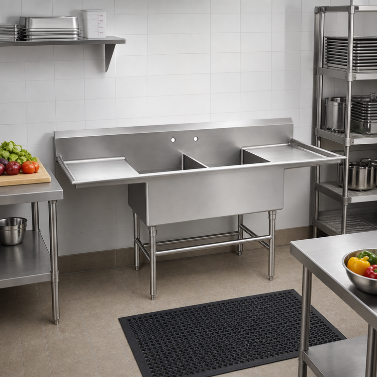 Product image #2 for Spec-Master FFN2736-2-24-14/3 Two-Compartment Flush Front Commercial Sink with 24-Inch Drainboards