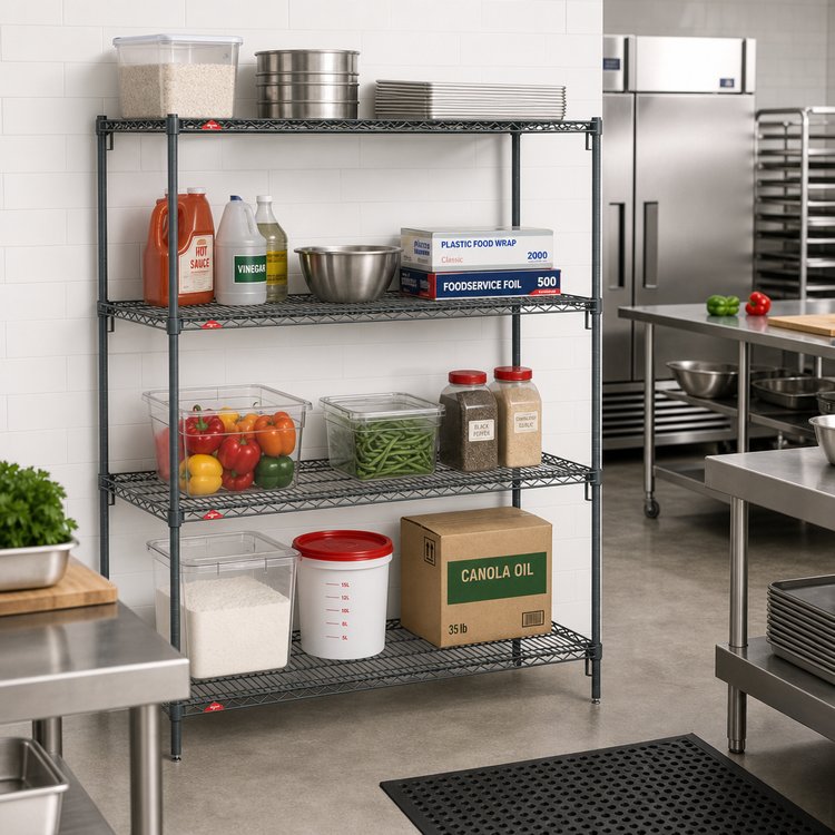 Product image #3 for Metro Super Erecta Super Adjustable Metroseal 3 Wire Shelving Starter Unit with 4 Wire Shelves, 36"W x 21"D x 63"H