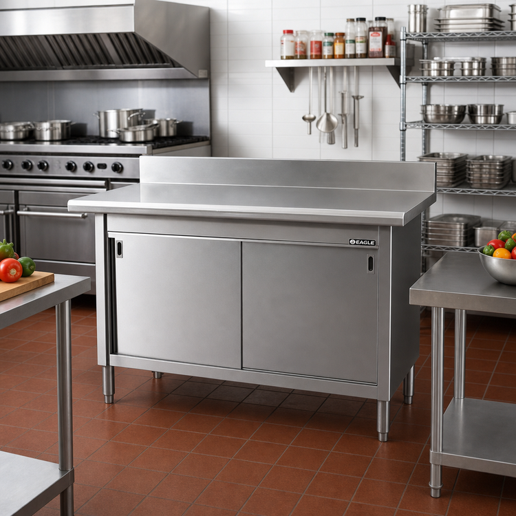 Product image #2 for Eagle Group 60 Inch x 30 Inch Enclosed Knock-Down Work Table with Cabinet Kit, Sliding Doors, 4-1/2 Inch Backsplash