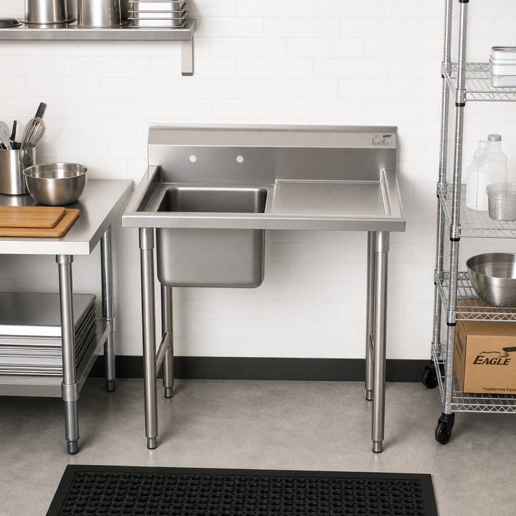 Product image #2 for Eagle Group 412 Series Single-Compartment Sink with Right Drainboard, 44-7/8"W x 27-1/2"D, 430 Stainless Steel