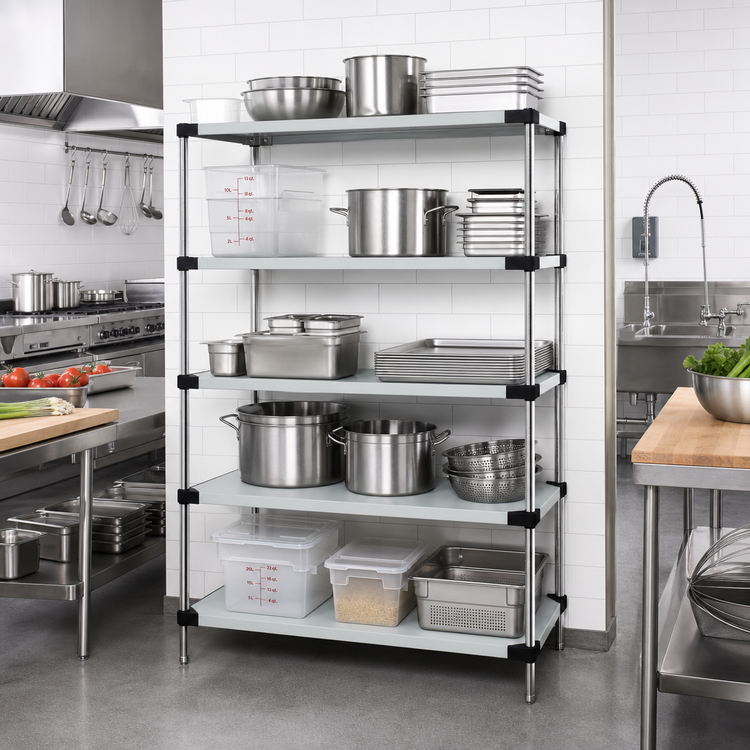 Product image #2 for Quantum 72"W x 14"D x 63"H Solid Stainless Steel Shelving Starter Kit, 5 Shelves